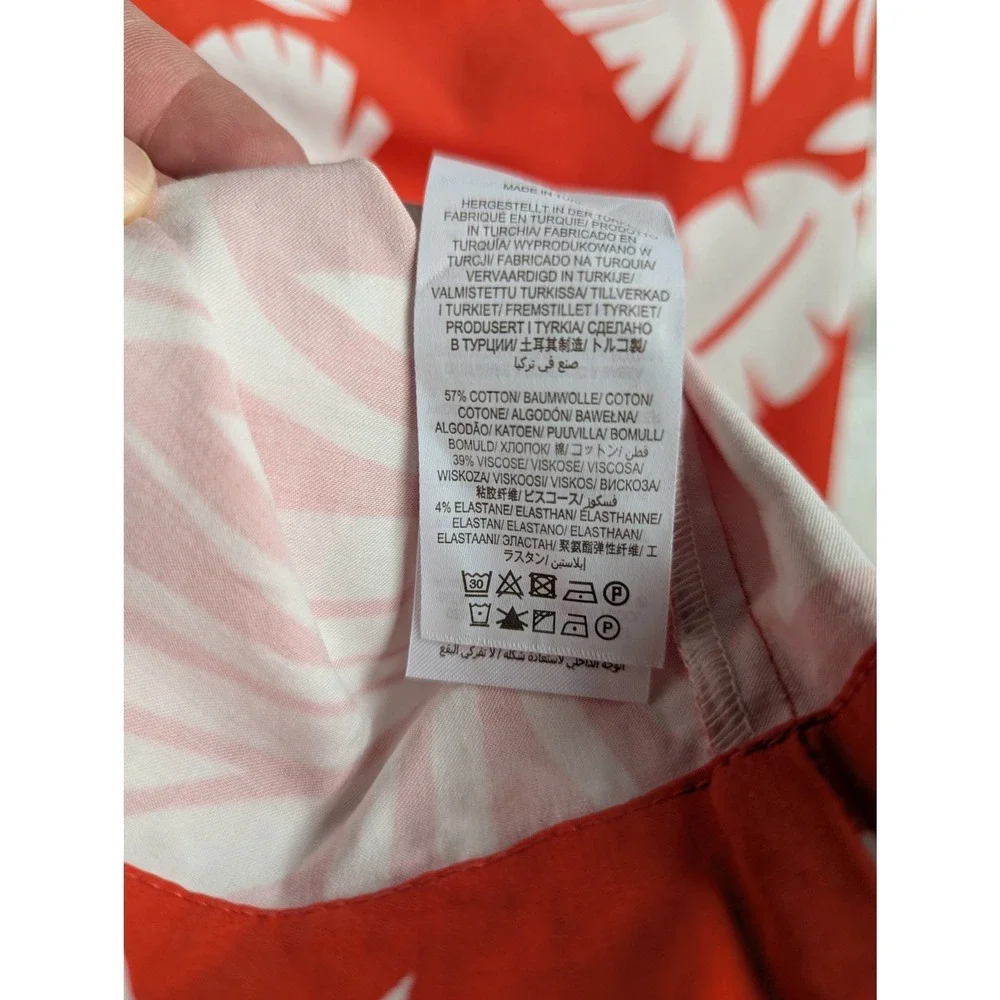 Boden‎ Red White Resortwear Palm Leaf Print A-Line Skirt Elastic US 8L UK 12L